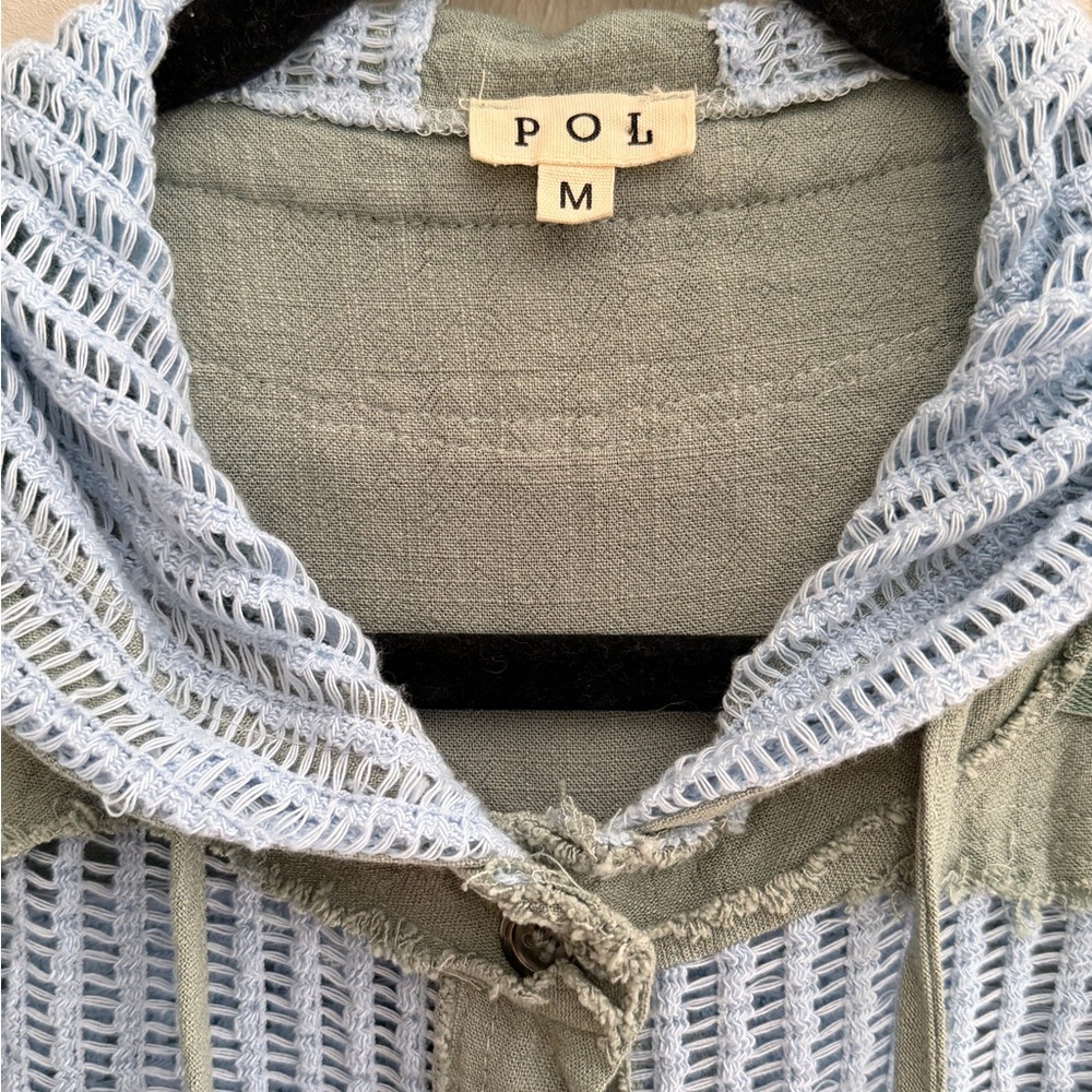POL Light Blue & Sage Hooded Open-Knit Utility Jacket - Picture 3 of 4